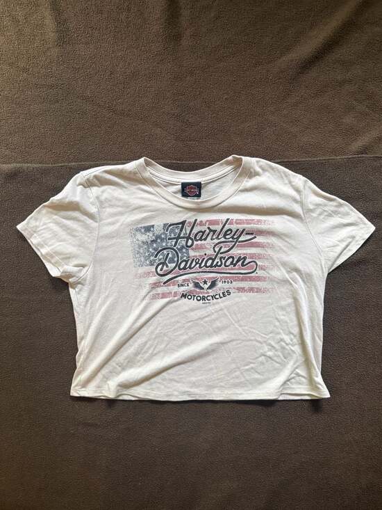 Harley-Davidson Tops - Harley-Davidson Quaid Loma Linda CA American Flag Crop T-Shirt Size S